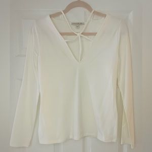 Express Long Sleeve Elevated Basic Top with Detailing at Necklin